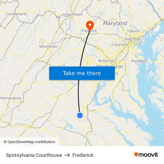 Spotsylvania Courthouse to Frederick map