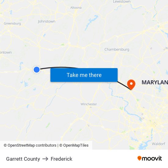 Garrett County to Frederick map