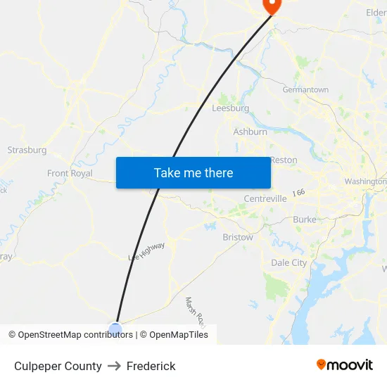 Culpeper County to Frederick map