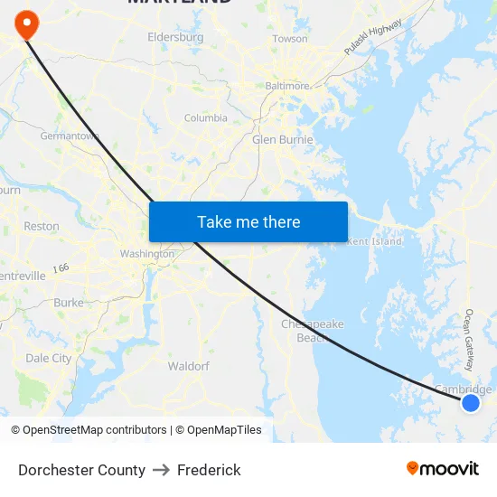 Dorchester County to Frederick map