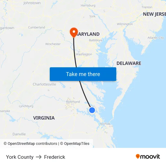 York County to Frederick map