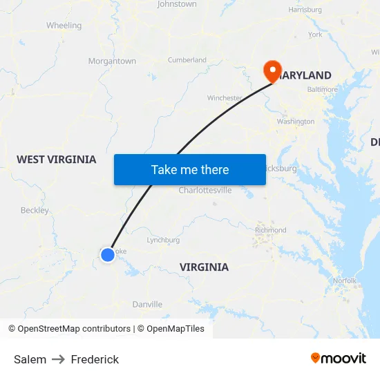 Salem to Frederick map