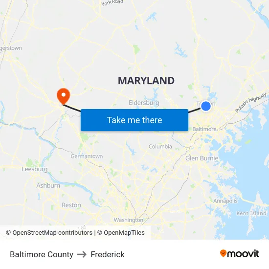 Baltimore County to Frederick map