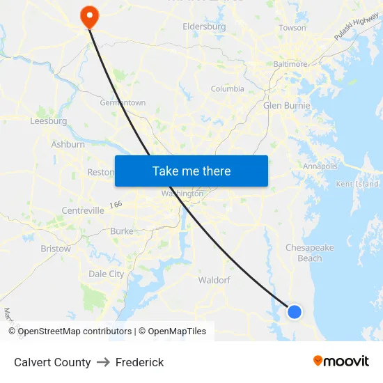 Calvert County to Frederick map