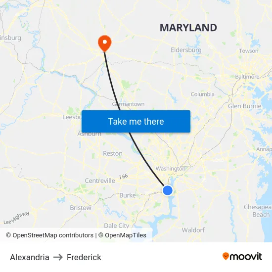 Alexandria to Frederick map