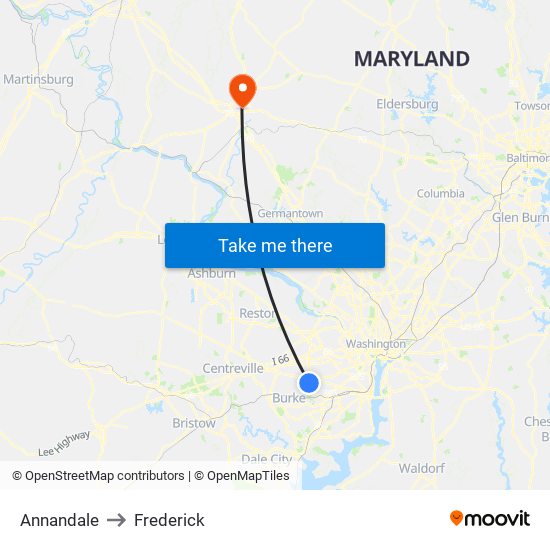 Annandale to Frederick map