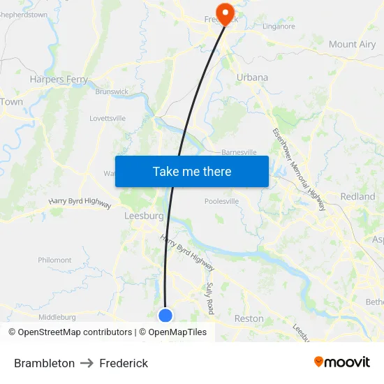 Brambleton to Frederick map