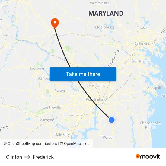 Clinton to Frederick map