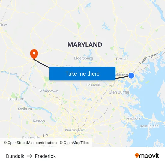 Dundalk to Frederick map