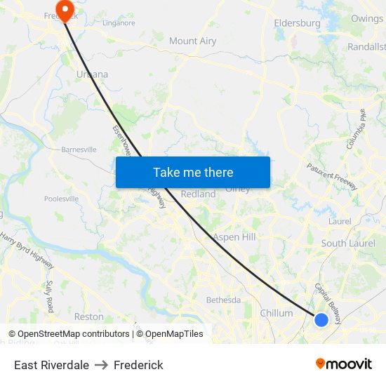 East Riverdale to Frederick map