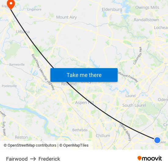 Fairwood to Frederick map