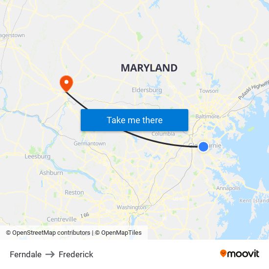 Ferndale to Frederick map