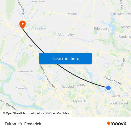 Fulton to Frederick map