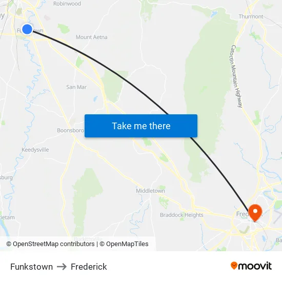 Funkstown to Frederick map