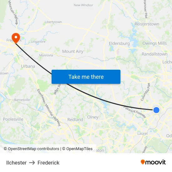 Ilchester to Frederick map