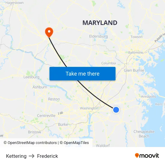 Kettering to Frederick map