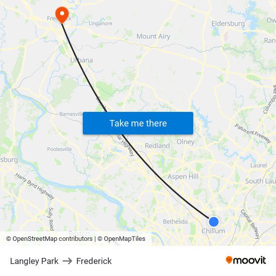 Langley Park to Frederick map