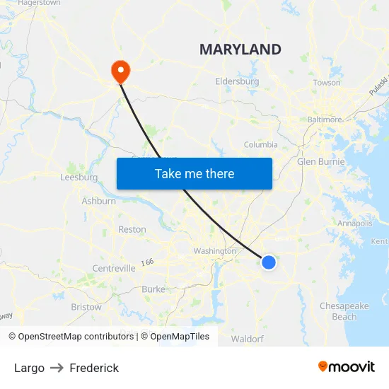 Largo to Frederick map
