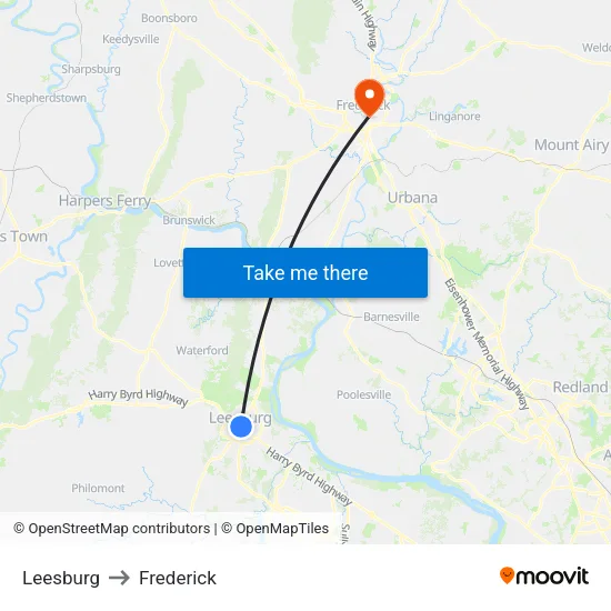 Leesburg to Frederick map