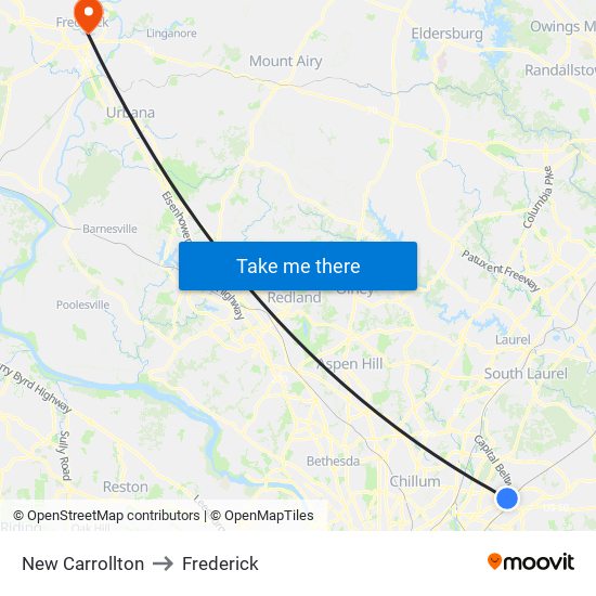 New Carrollton to Frederick map