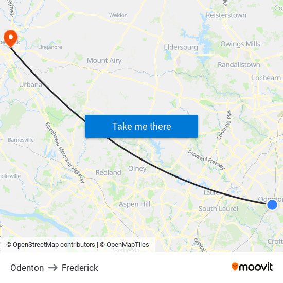 Odenton to Frederick map