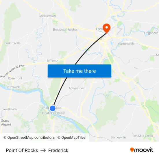 Point Of Rocks to Frederick map