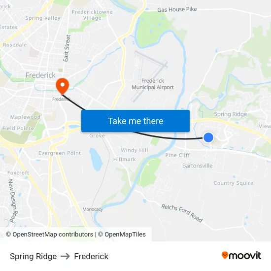 Spring Ridge to Frederick map