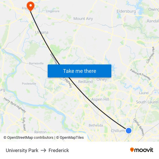 University Park to Frederick map