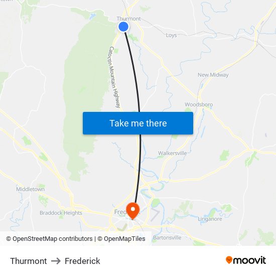 Thurmont to Frederick map