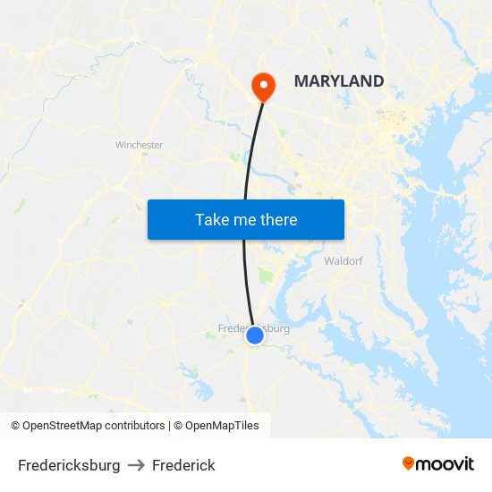 Fredericksburg to Frederick map