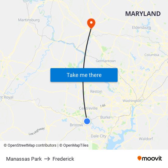 Manassas Park to Frederick map