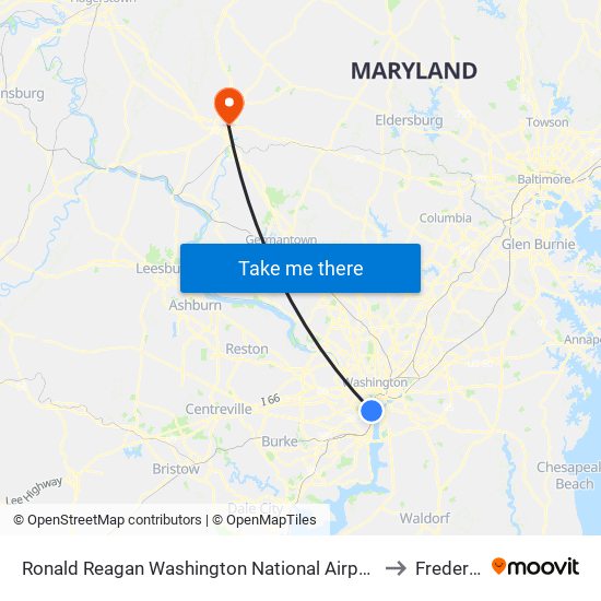 Ronald Reagan Washington National Airport (Dca) to Frederick map