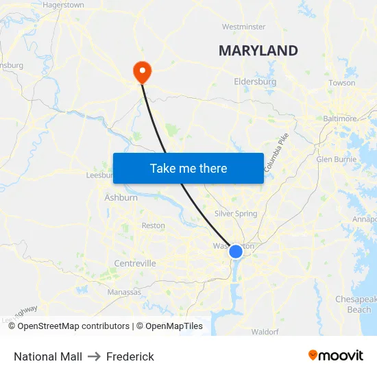 National Mall to Frederick map