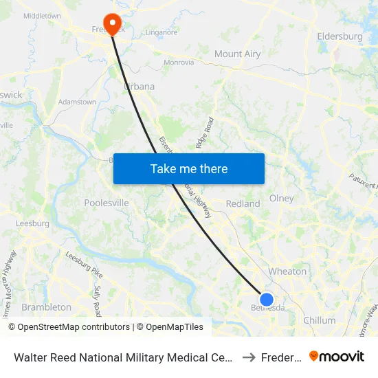 Walter Reed National Military Medical Center-NE to Frederick map