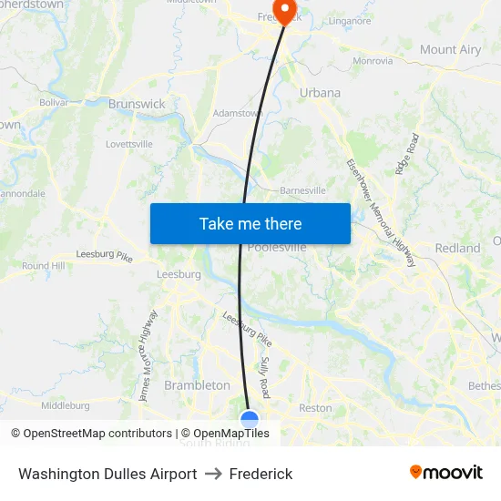 Washington Dulles Airport to Frederick map