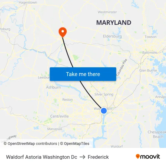 Waldorf Astoria Washington Dc to Frederick map