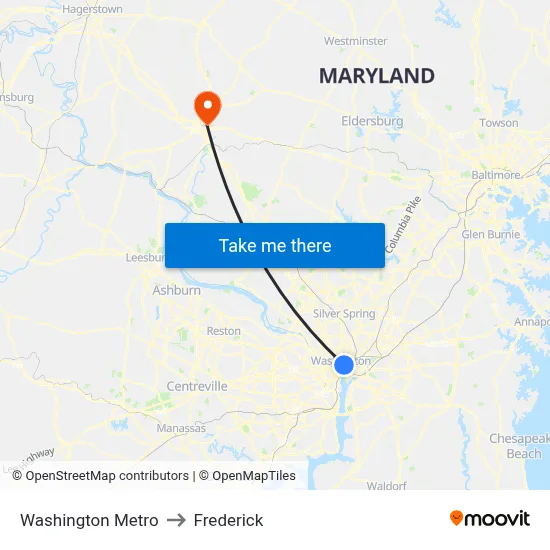 Washington Metro to Frederick map