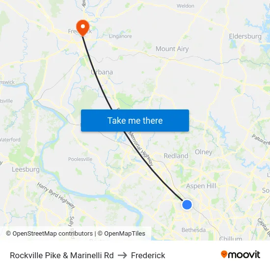 Rockville Pike & Marinelli Rd to Frederick map