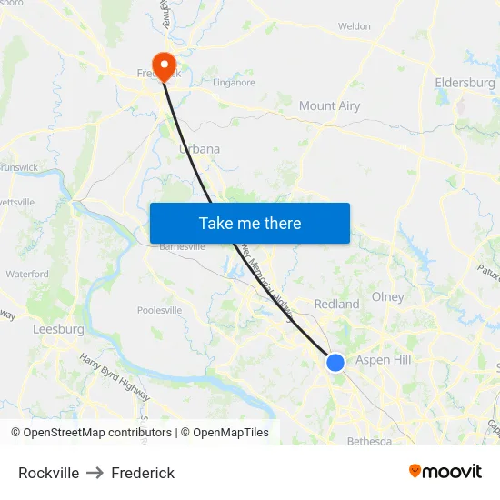 Rockville to Frederick map
