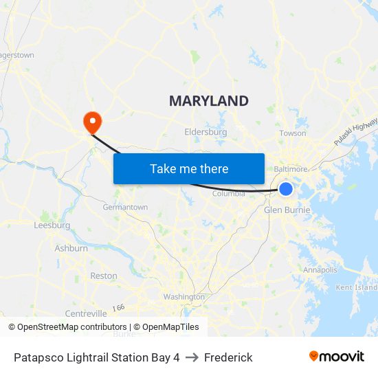 Patapsco Lightrail Station Bay 4 to Frederick map