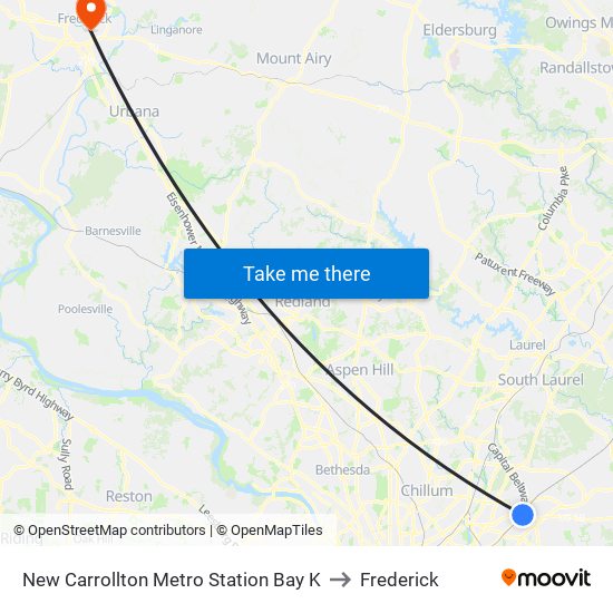 New Carrollton Metro Station Bay K to Frederick map