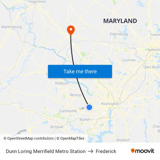 Dunn Loring Merrifield Metro Station to Frederick map