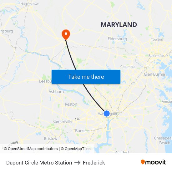 Dupont Circle Metro Station to Frederick map