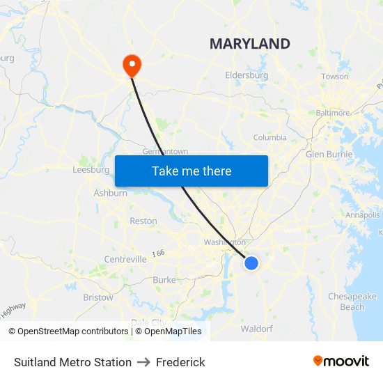 Suitland Metro Station to Frederick map