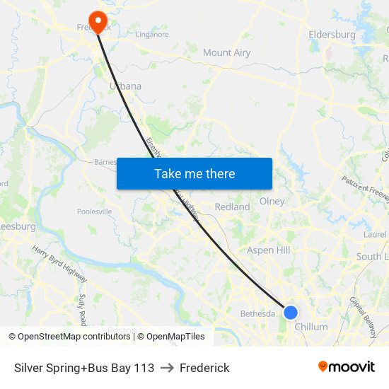 Silver Spring+Bay 113 to Frederick map