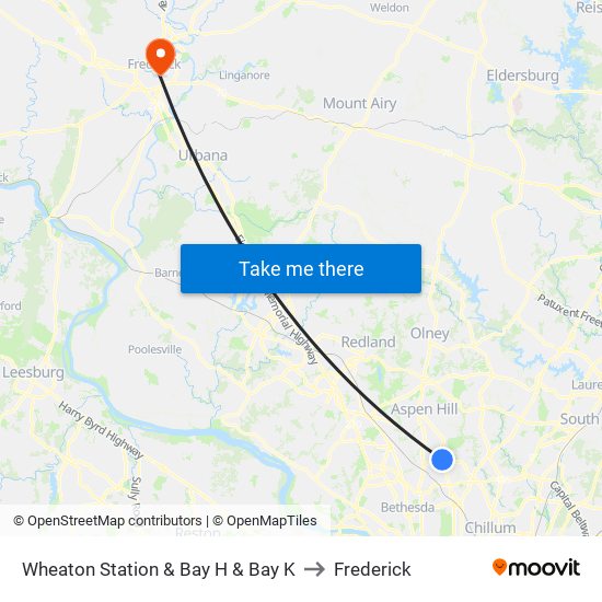 Wheaton Station  & Bay H & Bay K to Frederick map