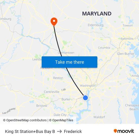 King Street-Old Town+Bay B to Frederick map