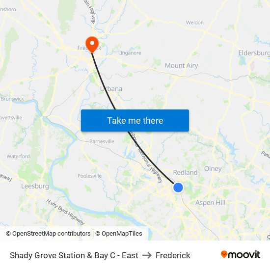 Shady Grove Station & Bay C - East to Frederick map