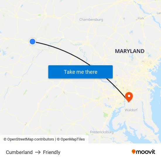 Cumberland to Friendly map