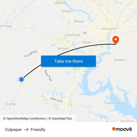 Culpeper to Friendly map